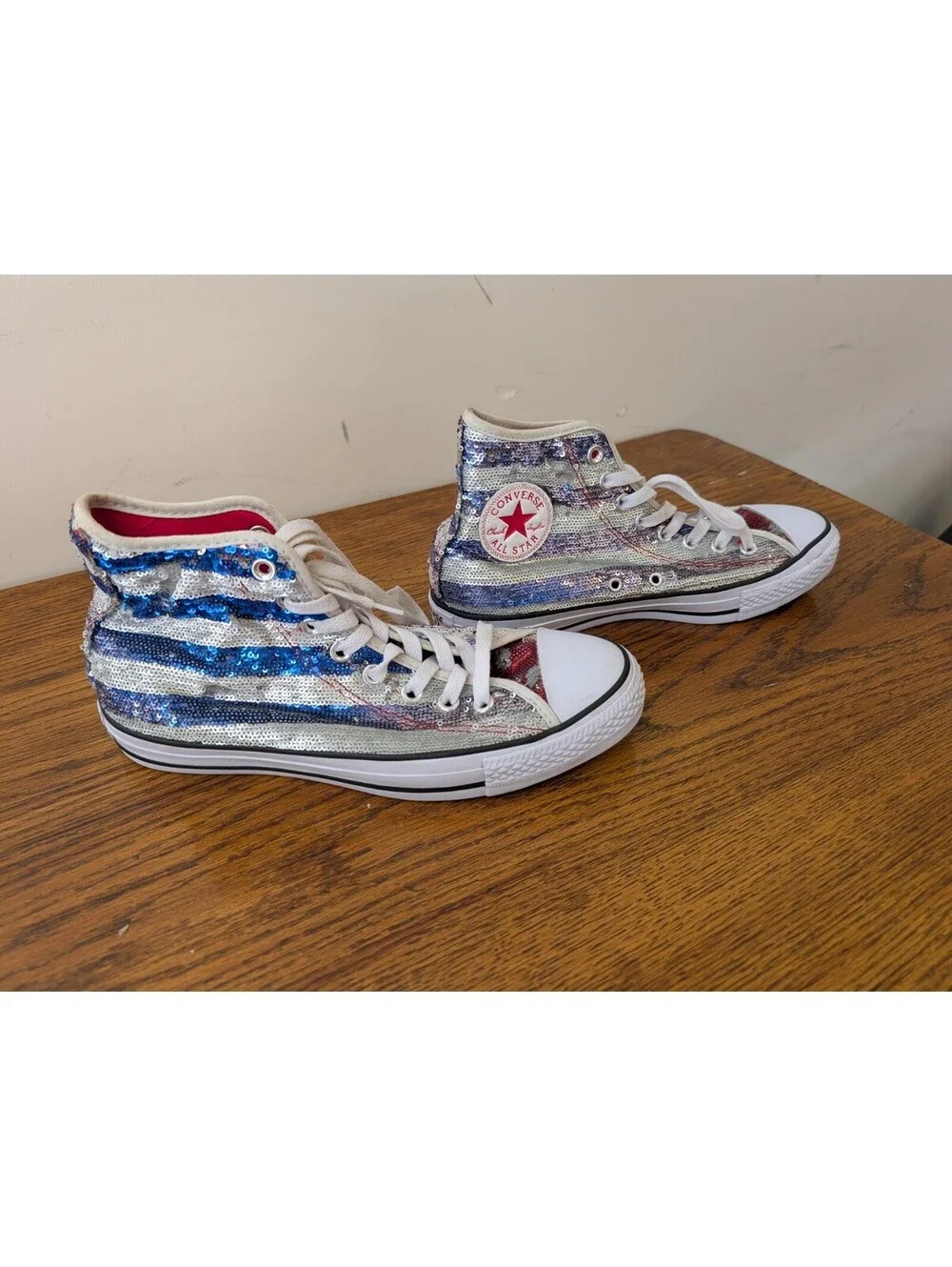 Converse All Star USA Flag Sequin Hi Top Sneaker Shoes 549638C Womens 9.5 RARE